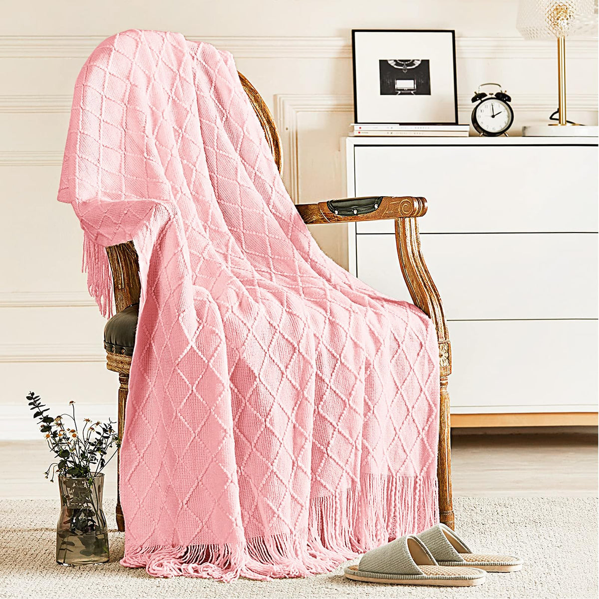 inhand Off White Knitted Throw Blanket for Couch and Bed, 50"x60"