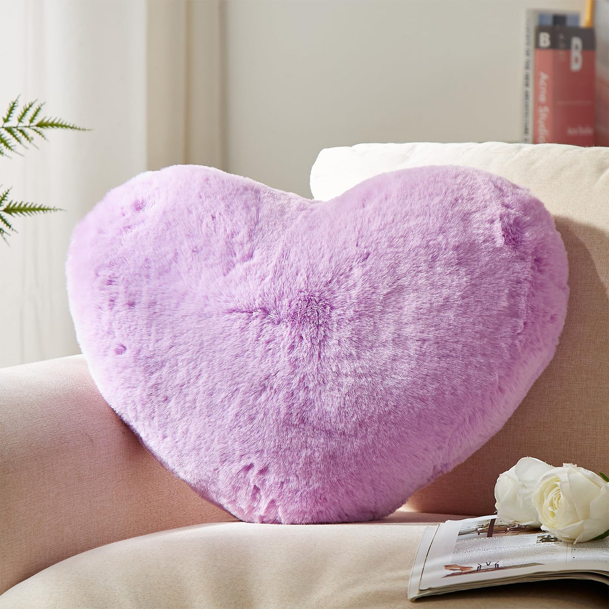 YRXRUS Heart Pillows, Love Heart Shaped Pillow, Small Cute Pink Heart Pillows for Gifts, Faux Rabbit Throw Pillows for Her, Kids, Girls Home Decoration, 10X11 Inch