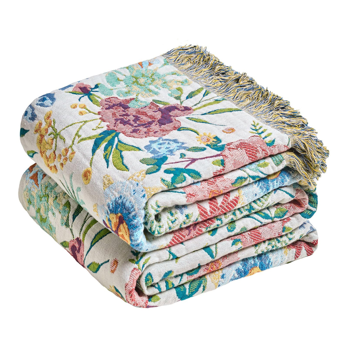 MSGKV Boho Throw Blanket 50"x60" Cotton Throw for Couch Sofa, Floral Quilt