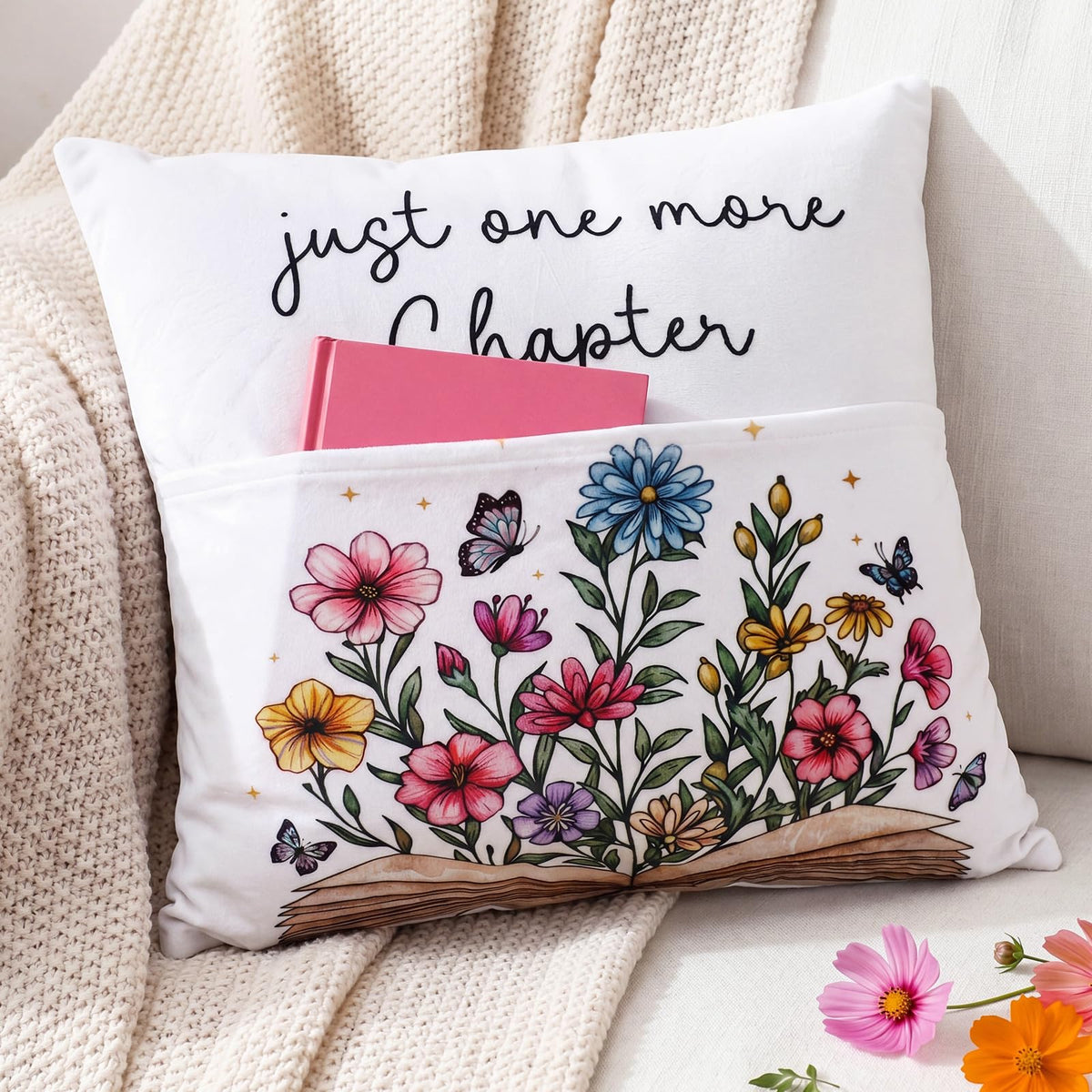 18 x 18 Inch This is My Reading Pillow with Flower