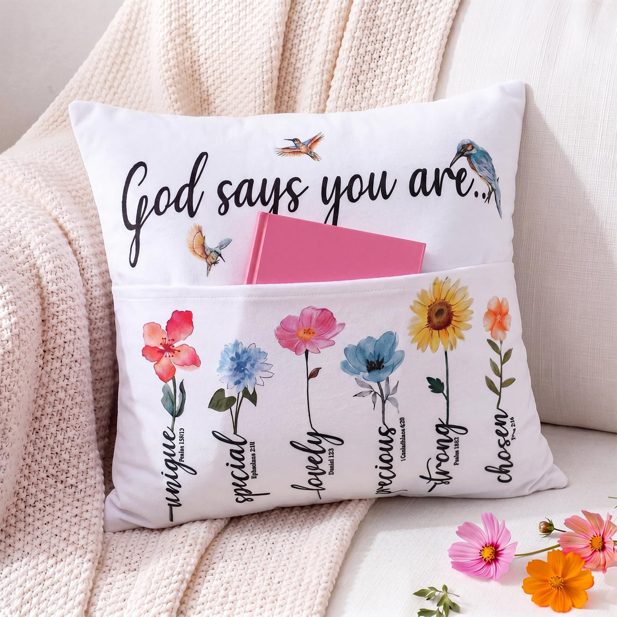 18 x 18 Inch This is My Reading Pillow with Flower