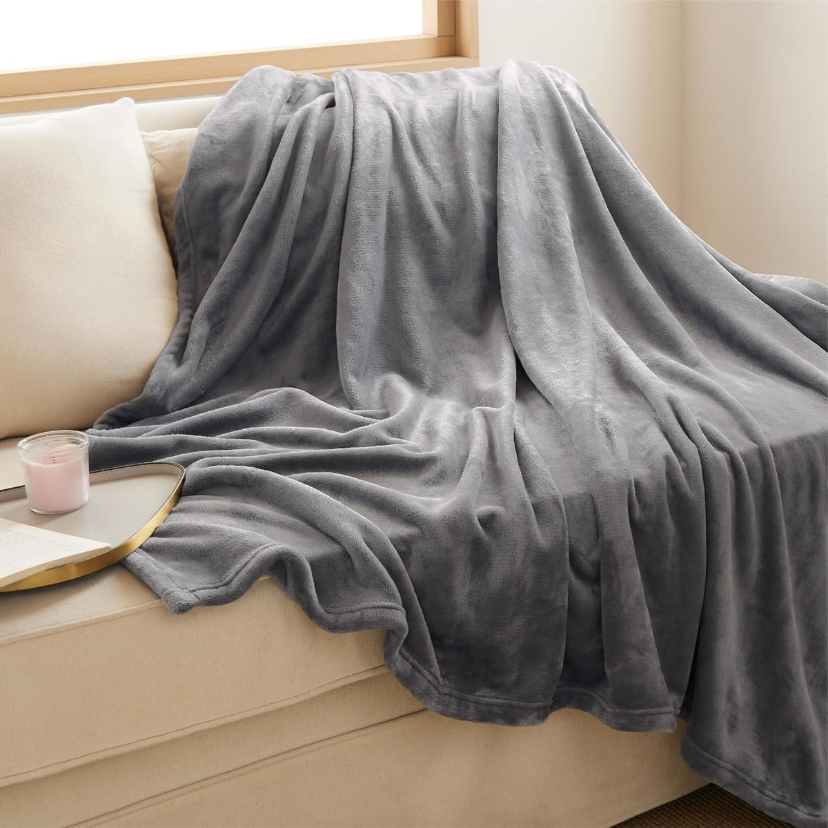 Bedsure Soft Fleece Throw Bed Blanket for Couch Grey - Lightweight Fuzzy Cozy Halloween Decorations Blankets and Throws for Sofa, Couch, Travel, Camping, 50x60 inches