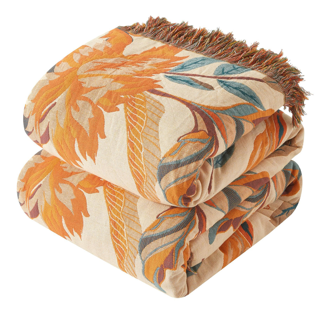 Bailix Boho Throw Blanket, 100% Cotton, Woven Floral Pattern, 60"x80"