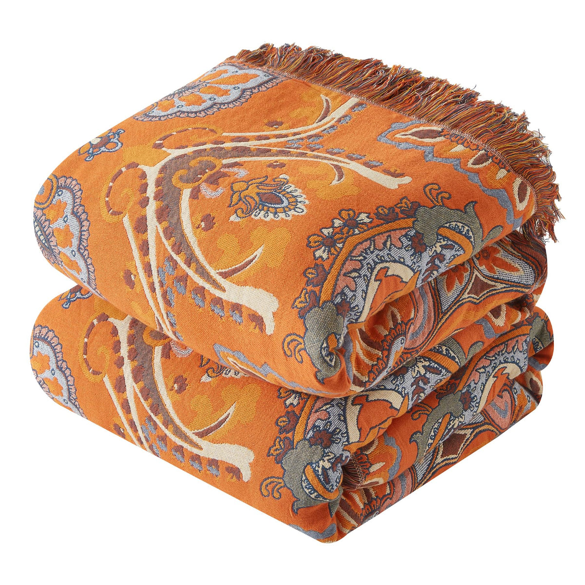 Bailix Boho Throw Blanket, 100% Cotton, Woven Floral Pattern, 60"x80"