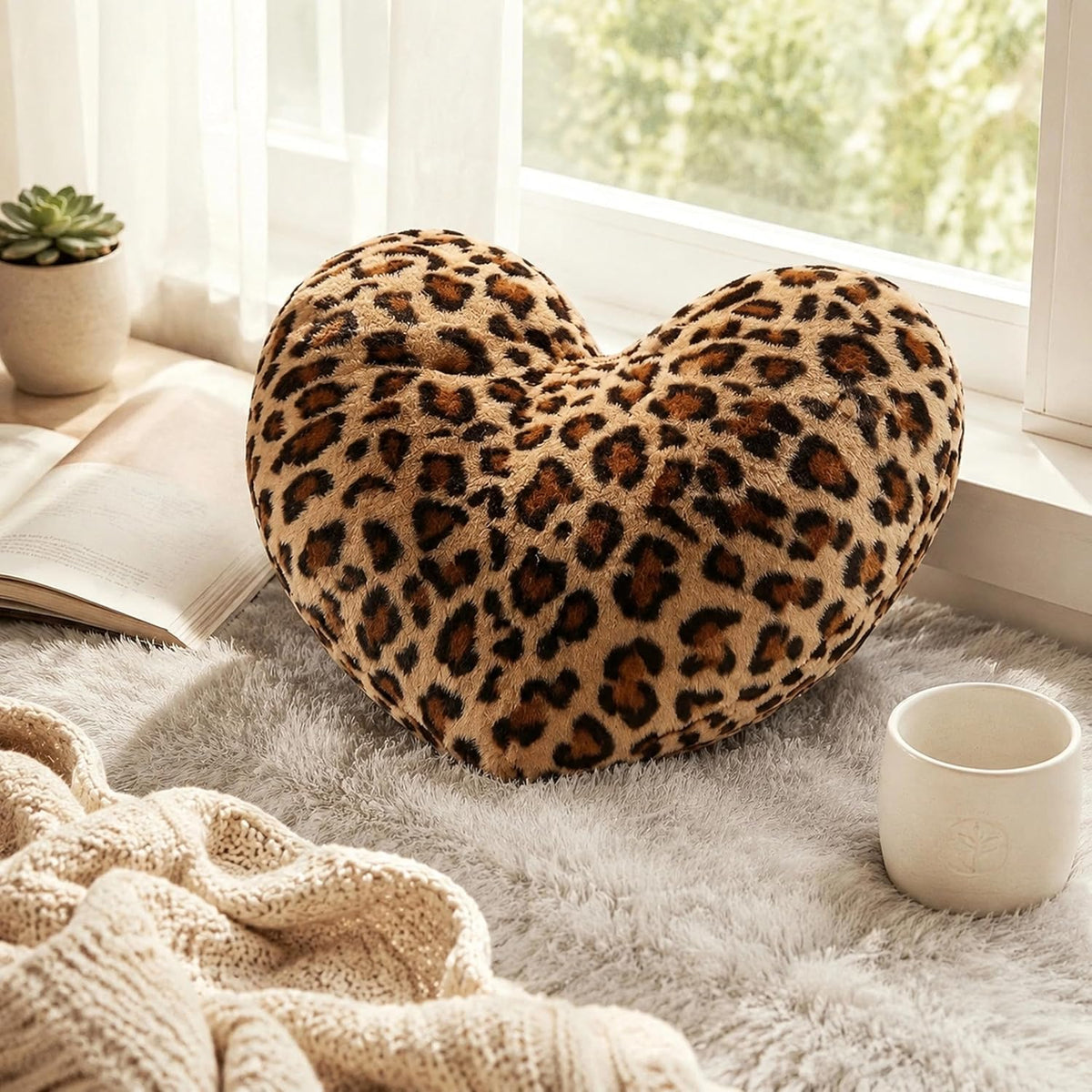 Leopard Heart Pillow Small Cheetah Print Love Pillows Soft Faux Fur Heart Shaped Decorative Pillow Cushion for Bed, Sofa, Couch, Bedroom & Living Room 13 x 10 Inch