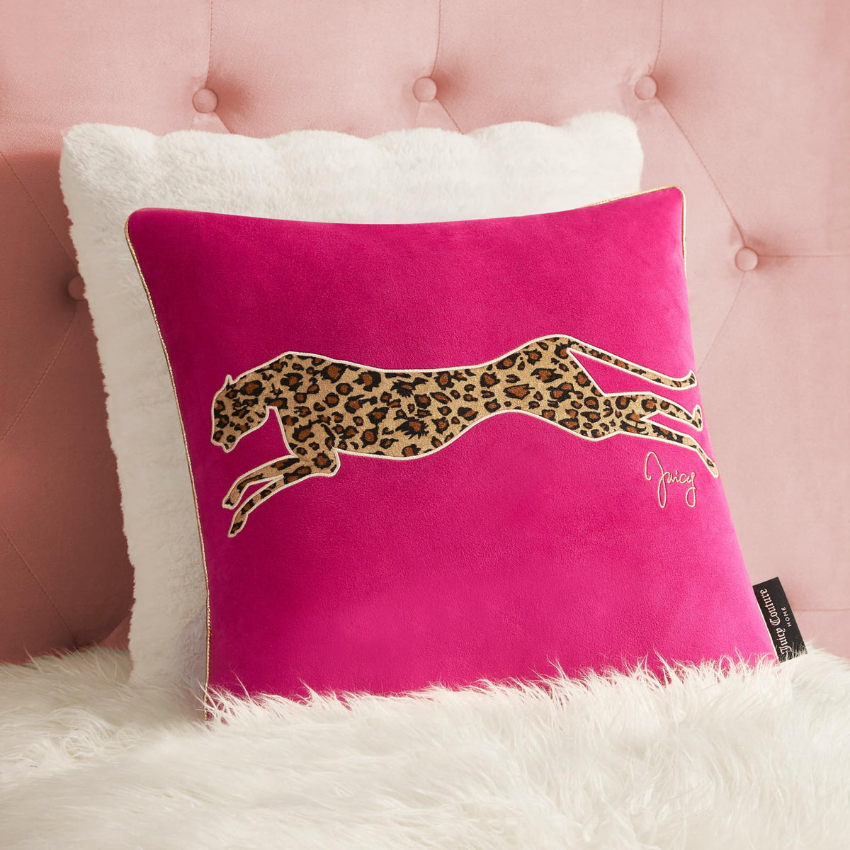 Juicy Couture Reversible Velvet Cheetah Pillow, 14" x 24" Decorative Pillow, Black