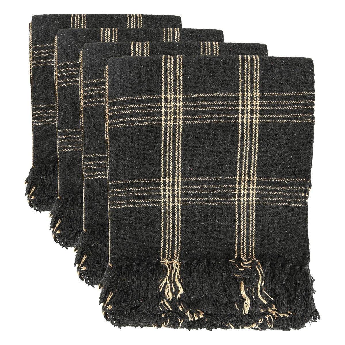 Creative Co-Op Recycled Cotton Blend Throw Blanket with Fringe, Brown Plaid