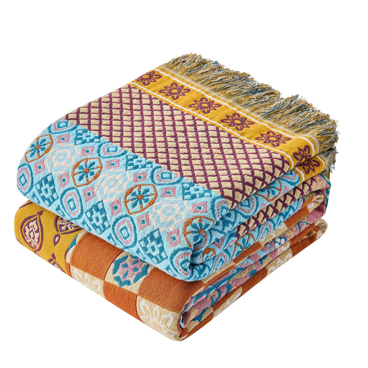 VANJOROY Boho Throw Blanket, 100% Organic Cotton 50x60 for Couch Bed, Beige