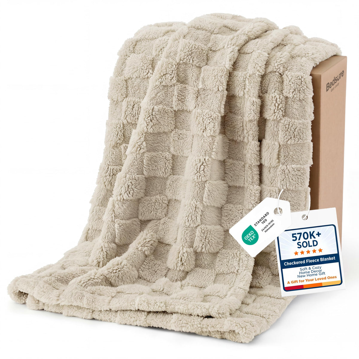 Bedsure Checkered Fleece Throw Blanket,Cute Home Decor,Sage Green,50"×60"
