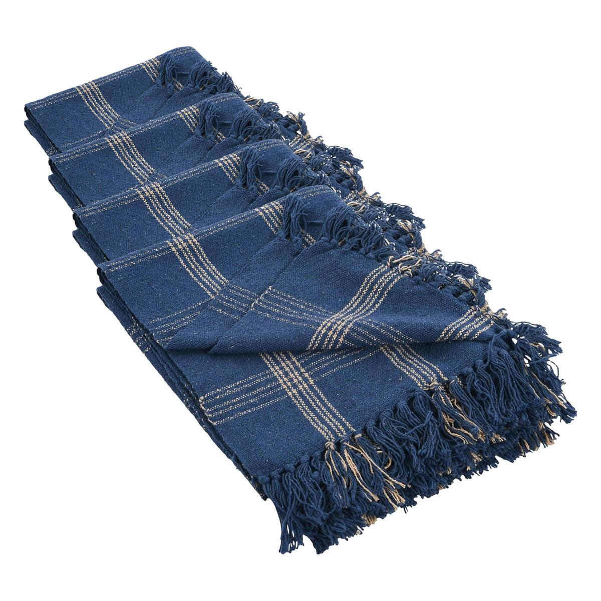 Creative Co-Op Recycled Cotton Blend Throw Blanket with Fringe, Brown Plaid