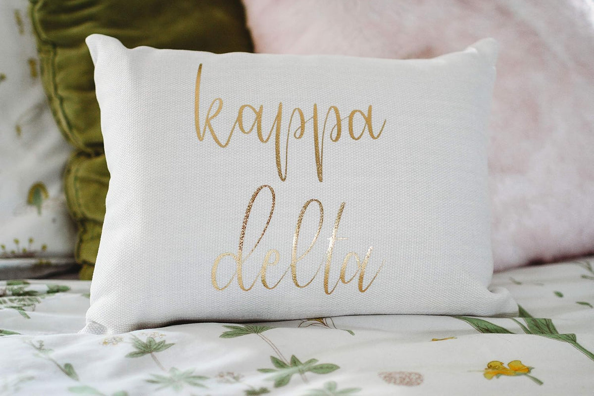 Sorority Shop Kappa Delta Pillow – Gold Script Design, 12" x 16" Lumbar Pillow Sorority