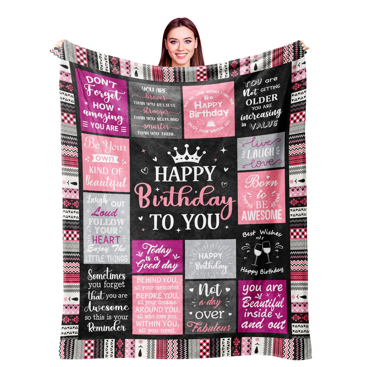 Ivivis Birthday Gifts for Women Girls Throw Blanket 60"X50", Happy Birthday Decorations for Woman, Gifts for Women Birthdays Unique, Womens Bday Gift Ideas for Her Friend Mom Sister Grandma Wife