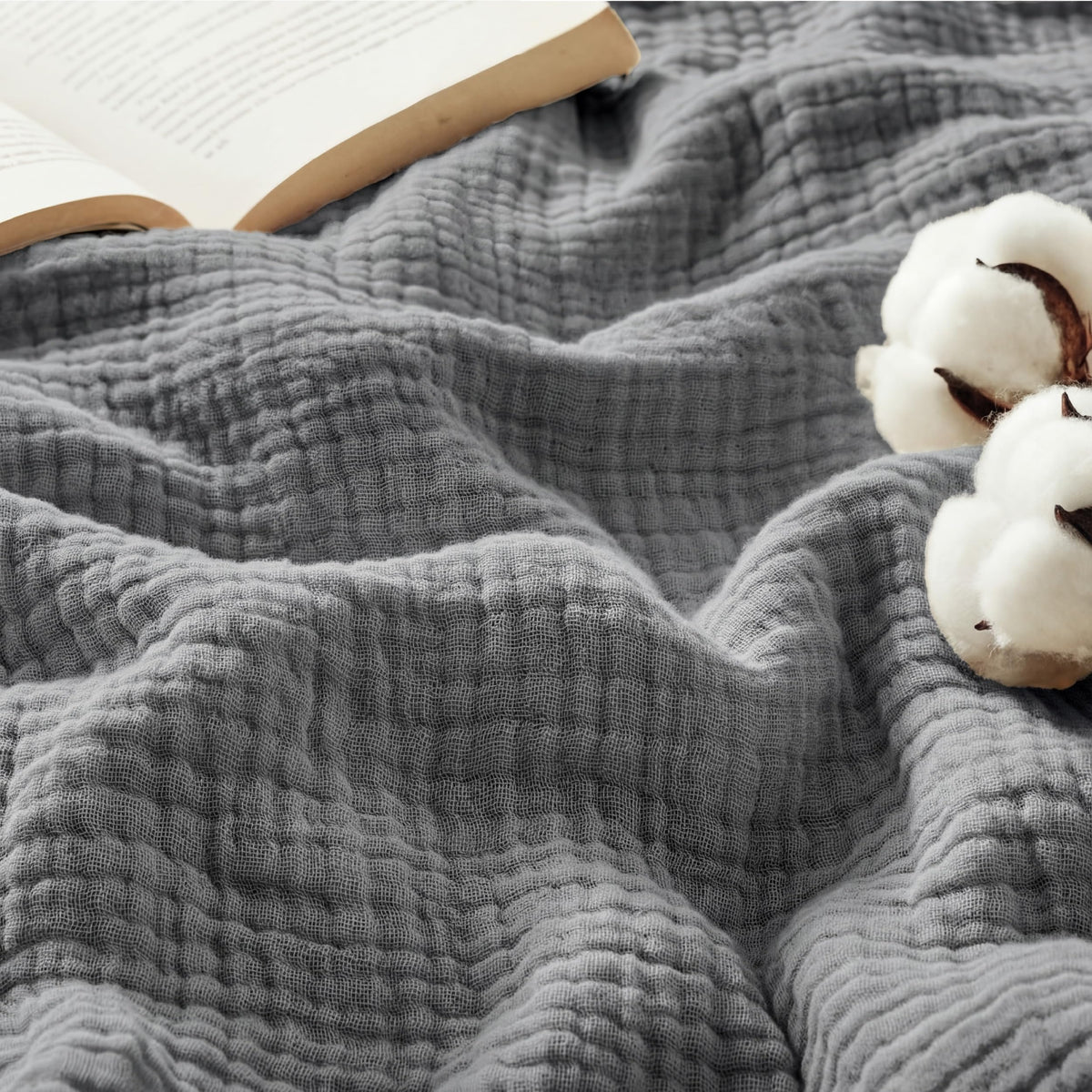 Bedsure 100% Cotton Muslin Blankets for Adults, Large Throw, Linen Beige