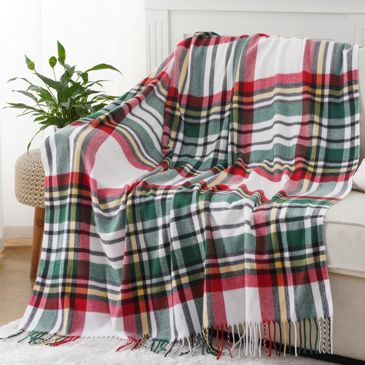 Orange Plaid Throw Blanket for Couch, Fall Throw Blanket 50"x60" Fall Decor