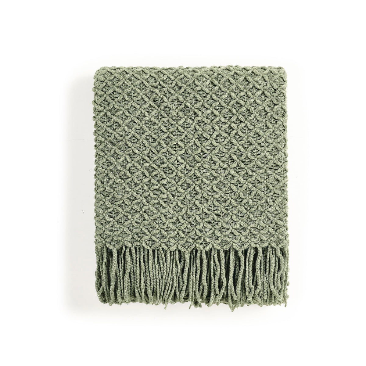 CREVENT Farmhouse Boho Knitted Throw Blanket for Couch Sofa Chair Bed Home Decoration, Soft Warm Cozy Light Weight for Spring Summer Fall (50''X60'' Sage Green)