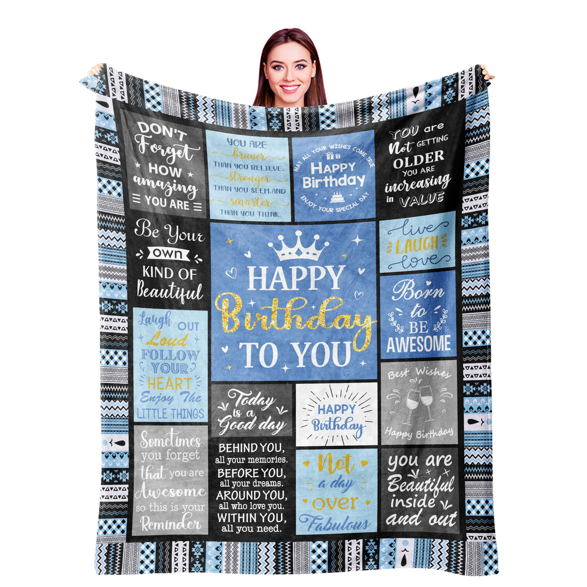 Ivivis Birthday Gifts for Women Girls Throw Blanket 60"X50", Happy Birthday Decorations for Woman, Gifts for Women Birthdays Unique, Womens Bday Gift Ideas for Her Friend Mom Sister Grandma Wife