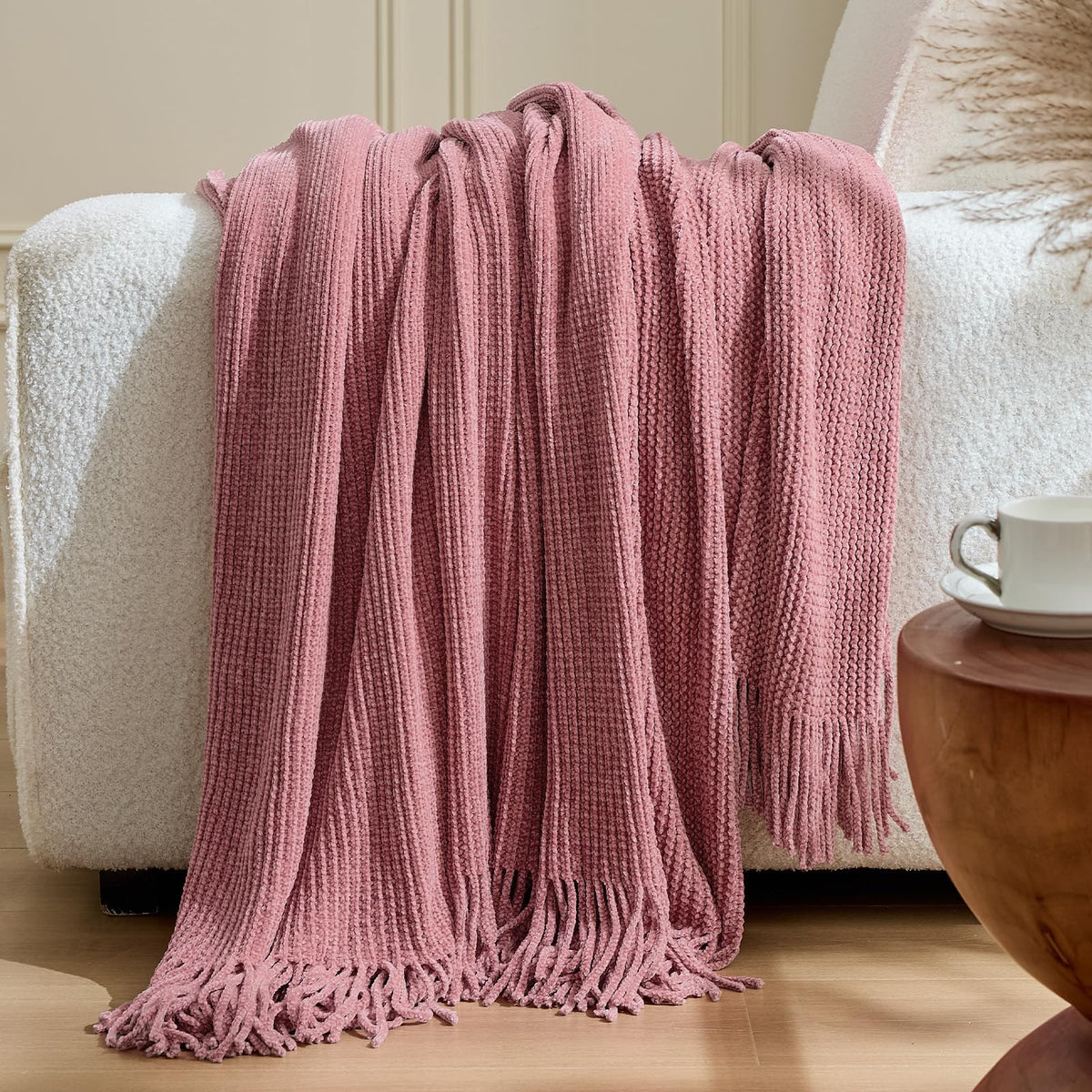 inhand Off White Knitted Throw Blanket for Couch and Bed, 50"x60"