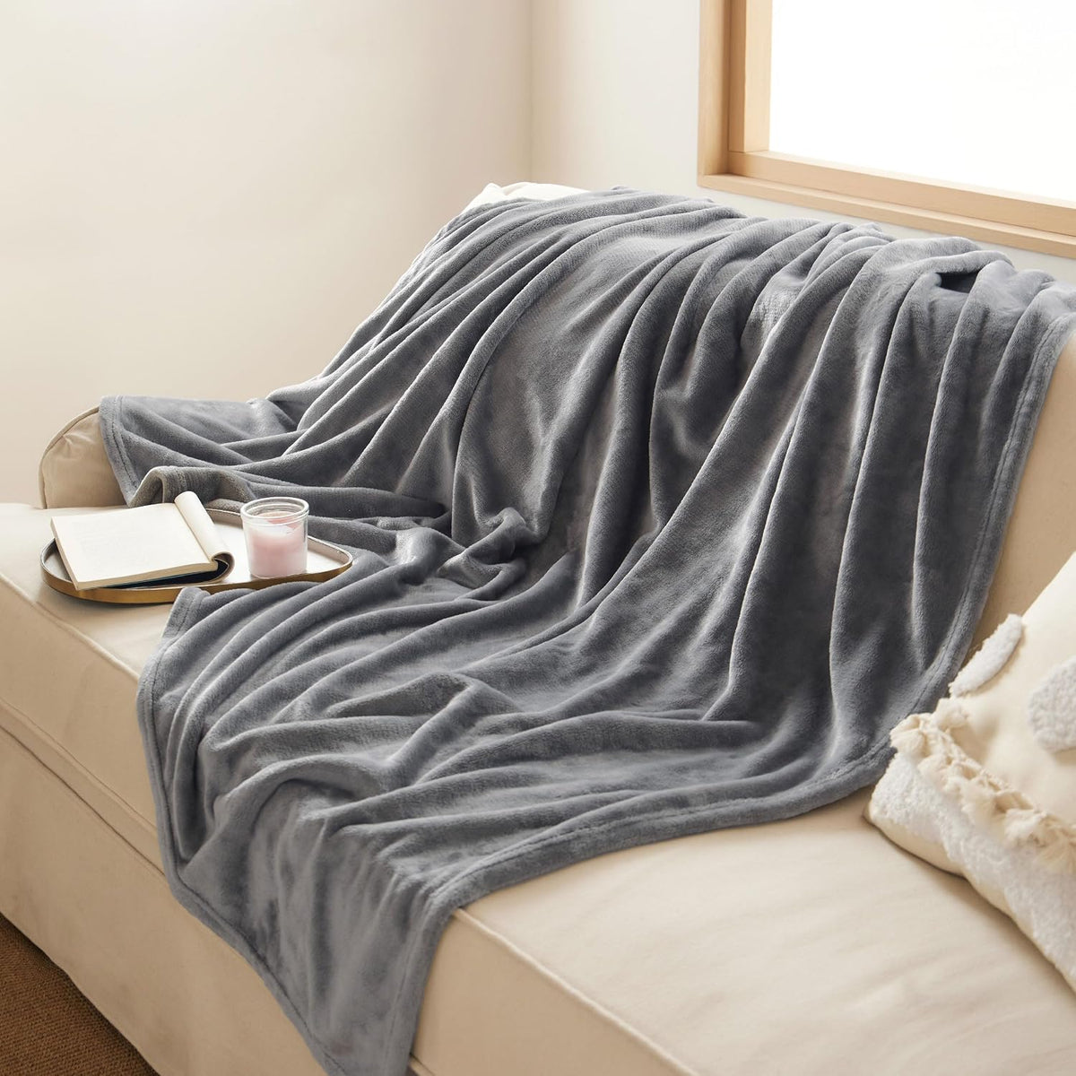 Bedsure Soft Fleece Throw Bed Blanket for Couch Grey - Lightweight Fuzzy Cozy Halloween Decorations Blankets and Throws for Sofa, Couch, Travel, Camping, 50x60 inches