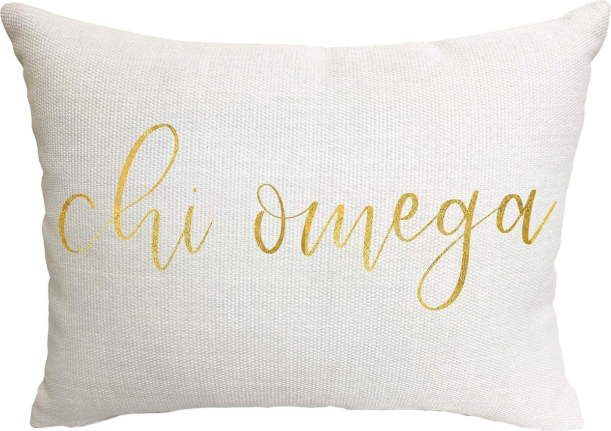 Sorority Shop Chi Omega Pillow – Gold Script Design, 12" x 16" Lumbar Pillow Sorority