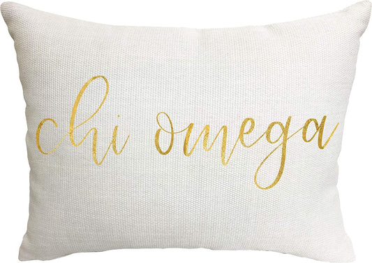 Sorority Shop Chi Omega Pillow – Gold Script Design, 12" x 16" Lumbar Pillow Sorority