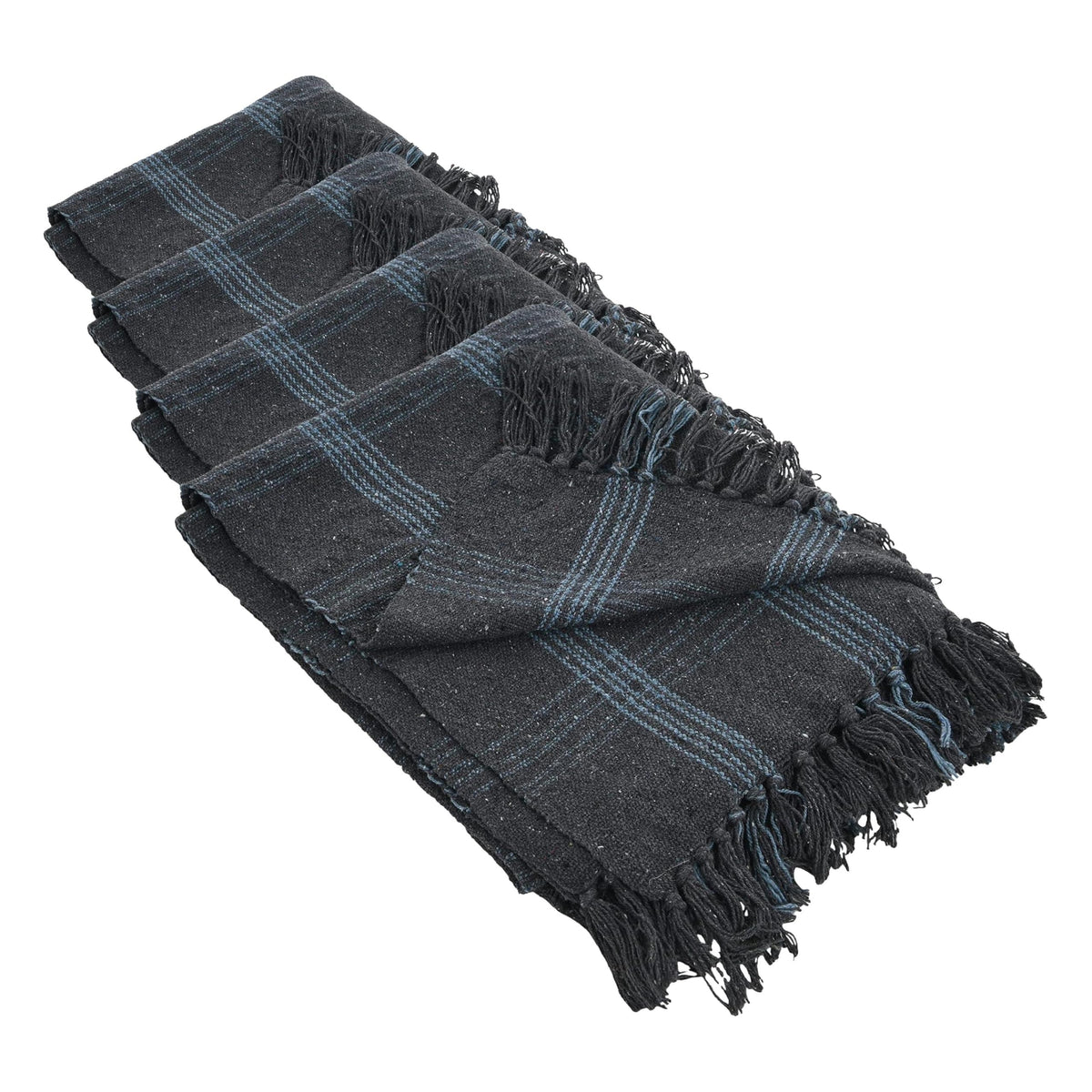 Creative Co-Op Recycled Cotton Blend Throw Blanket with Fringe, Brown Plaid