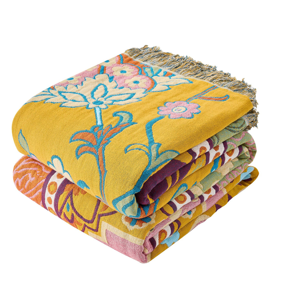 VANJOROY Boho Throw Blanket, 100% Organic Cotton 50x60 for Couch Bed, Beige