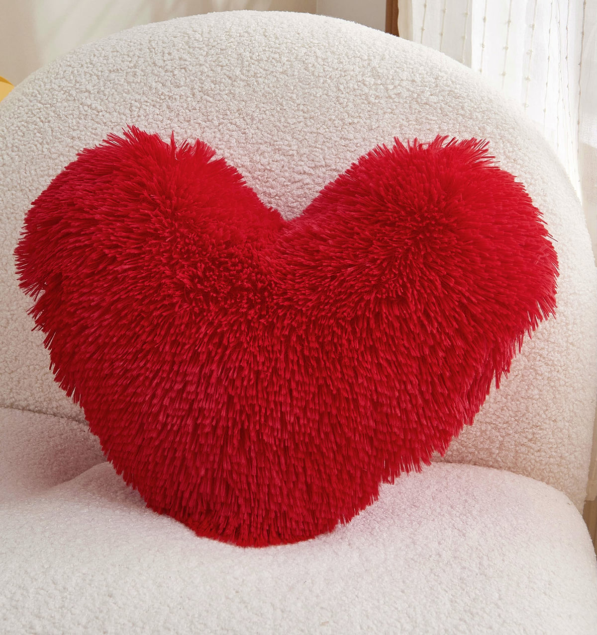 MOOWOO Fluffy Heart Pillow, Faux Fur Throw Pillow,Sherpa Plush Fluffy, Cute Soft Throw Cushion, Christmas Day,Valentines Day Decor for Home Bed Couch (Purple)
