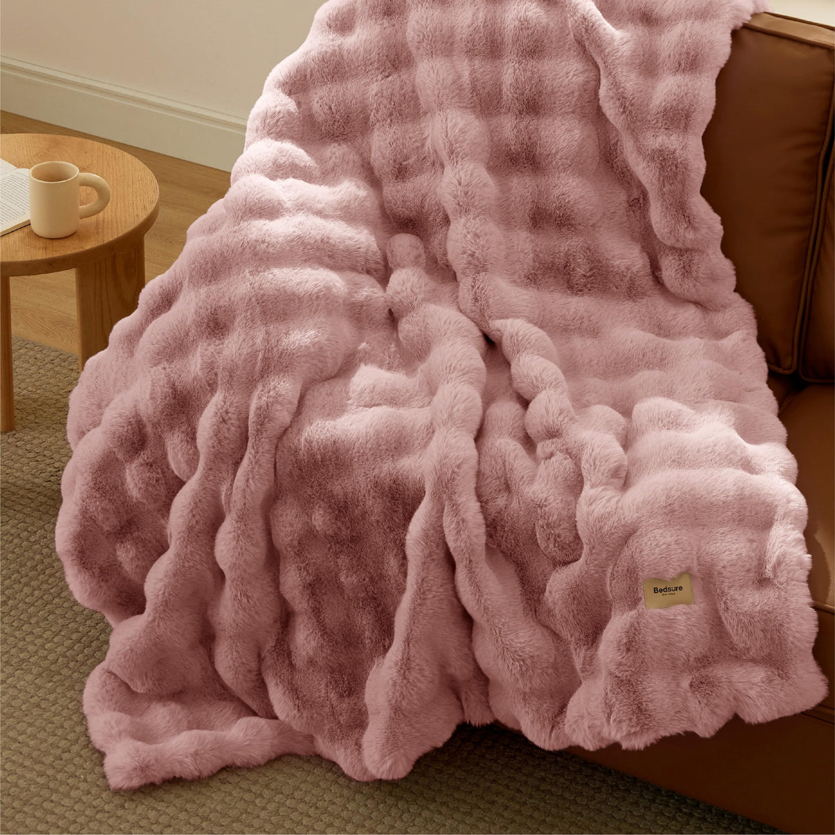Bedsure Fluffy Bubble Faux Fur Throw XL Blanket, 50"x70", Tie-dye Taupe