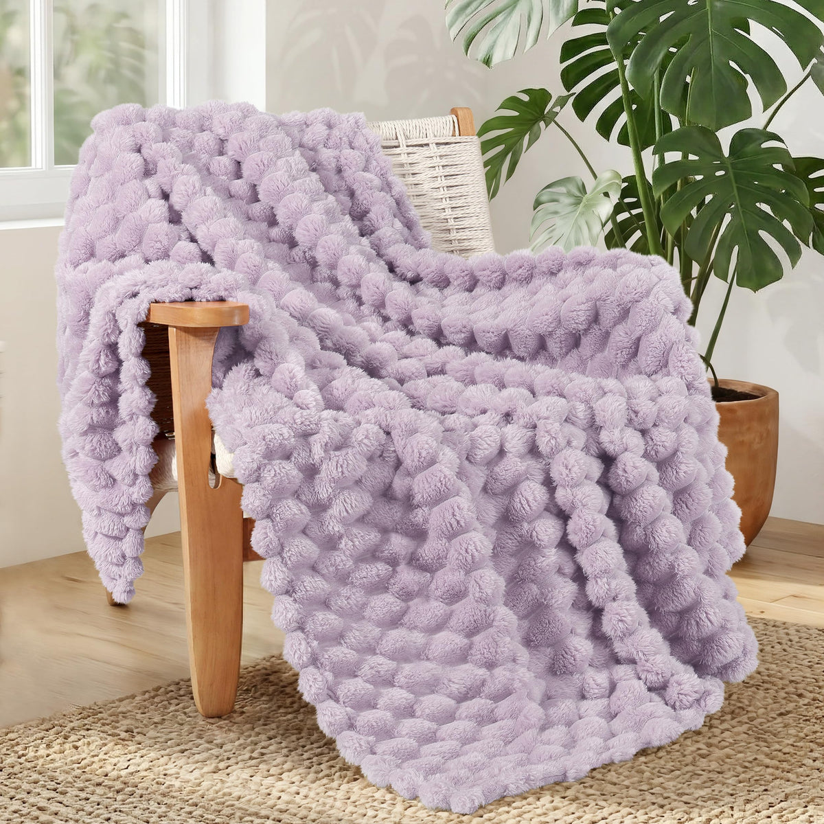 Whale Flotilla Soft 3D Jacquard Fleece Throw Blanket for Couch & Bed, Ivory