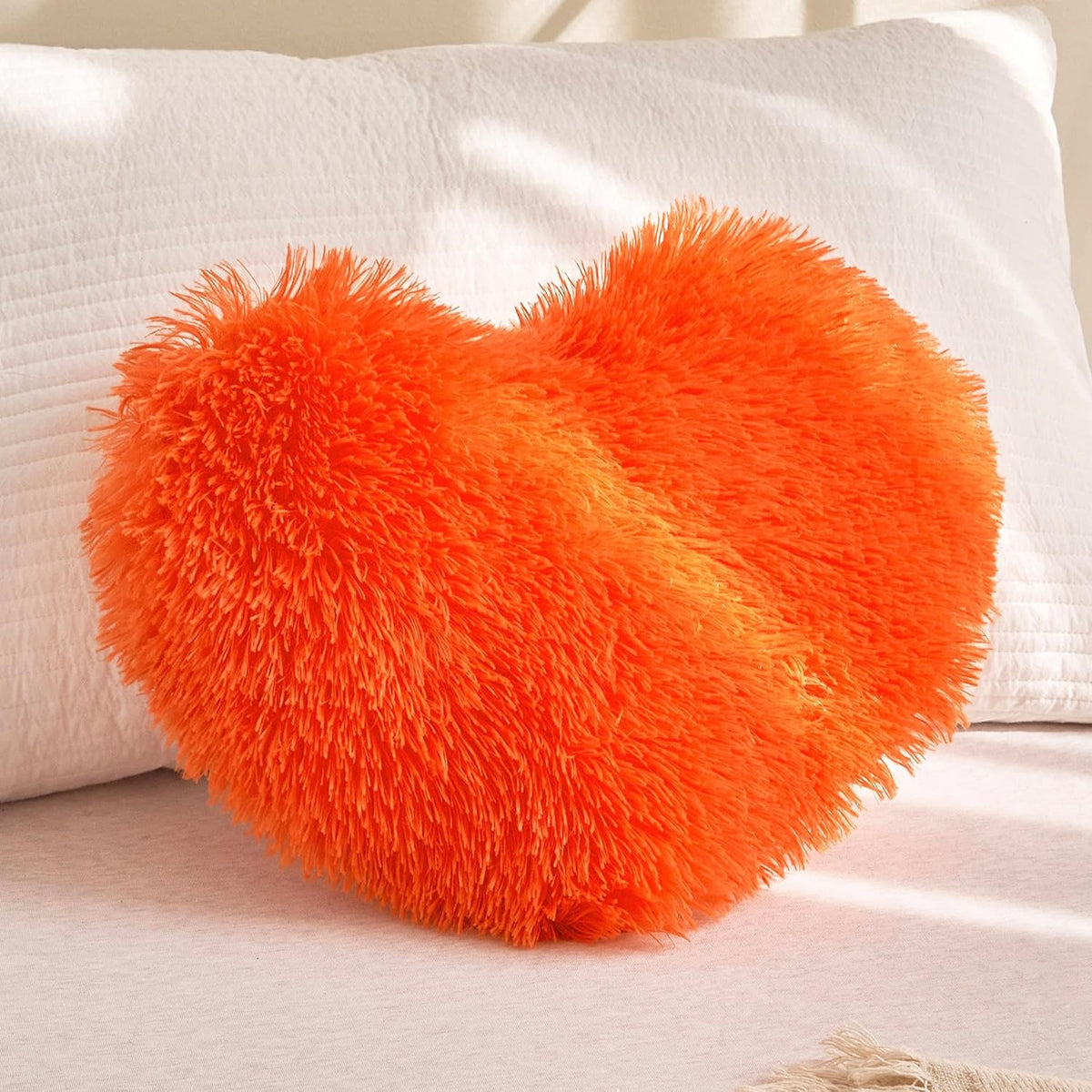 MOOWOO Fluffy Heart Pillow, Faux Fur Throw Pillow,Sherpa Plush Fluffy, Cute Soft Throw Cushion, Christmas Day,Valentines Day Decor for Home Bed Couch (Purple)