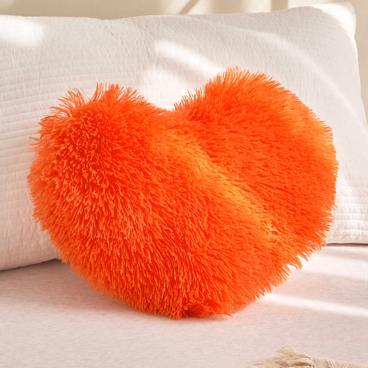 MOOWOO Fluffy Heart Pillow, Faux Fur Throw Pillow,Sherpa Plush Fluffy, Cute Soft Throw Cushion, Christmas Day,Valentines Day Decor for Home Bed Couch (Purple)