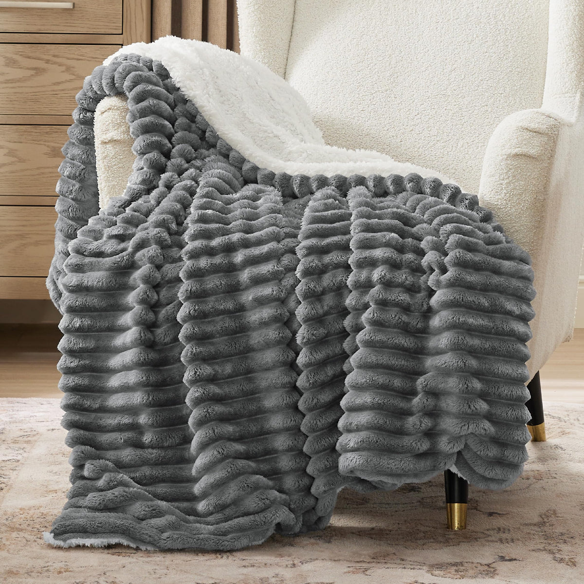 Bedsure Soft Sherpa Blanket Fluffy Throw Gift Beige 50"x60"