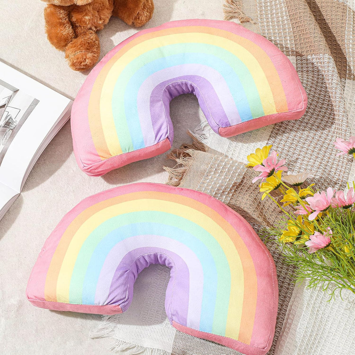 Chunful Rainbow Pillow Plush Arch Cushion,Macaron Colors,2 Pcs
