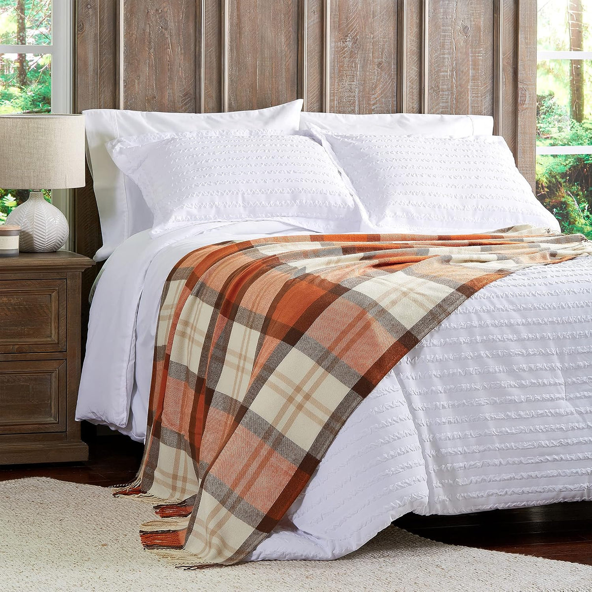 Lavish Home Oversized Throw Blanket for Couch, Spice Orange Plaid,60” x 70”