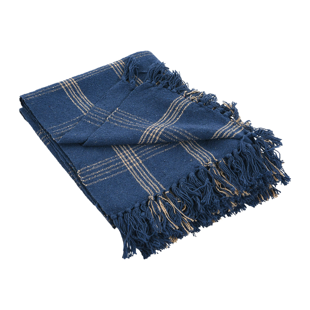 Creative Co-Op Recycled Cotton Blend Throw Blanket with Fringe, Brown Plaid