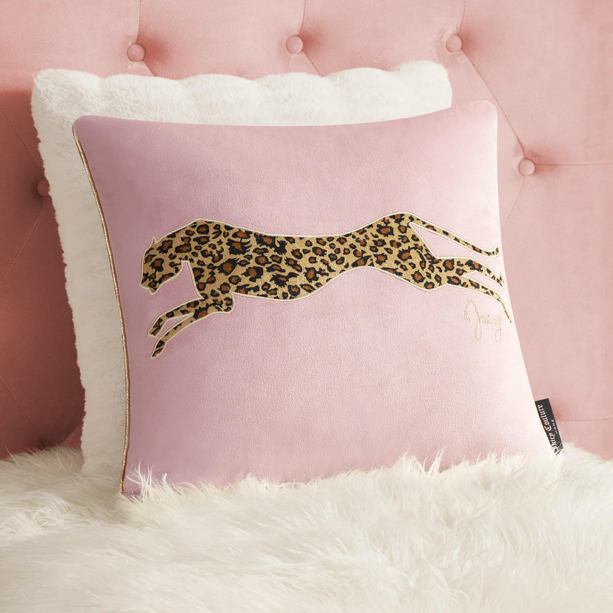 Juicy Couture Reversible Velvet Cheetah Pillow, 14" x 24" Decorative Pillow, Black