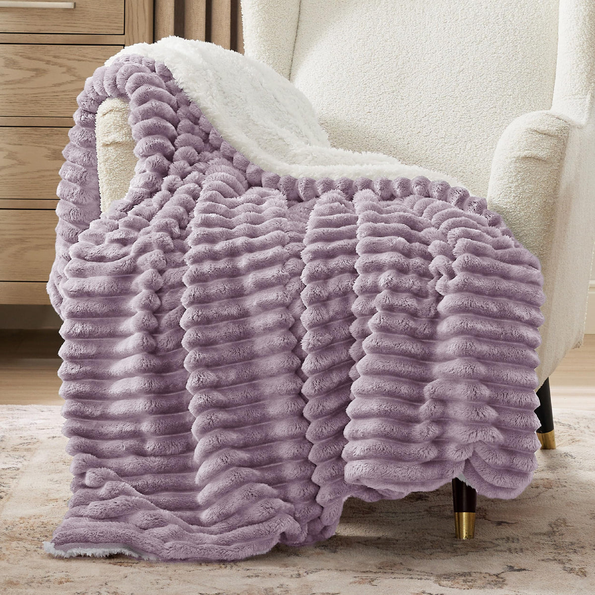 Bedsure Soft Sherpa Blanket Fluffy Throw Gift Beige 50"x60"