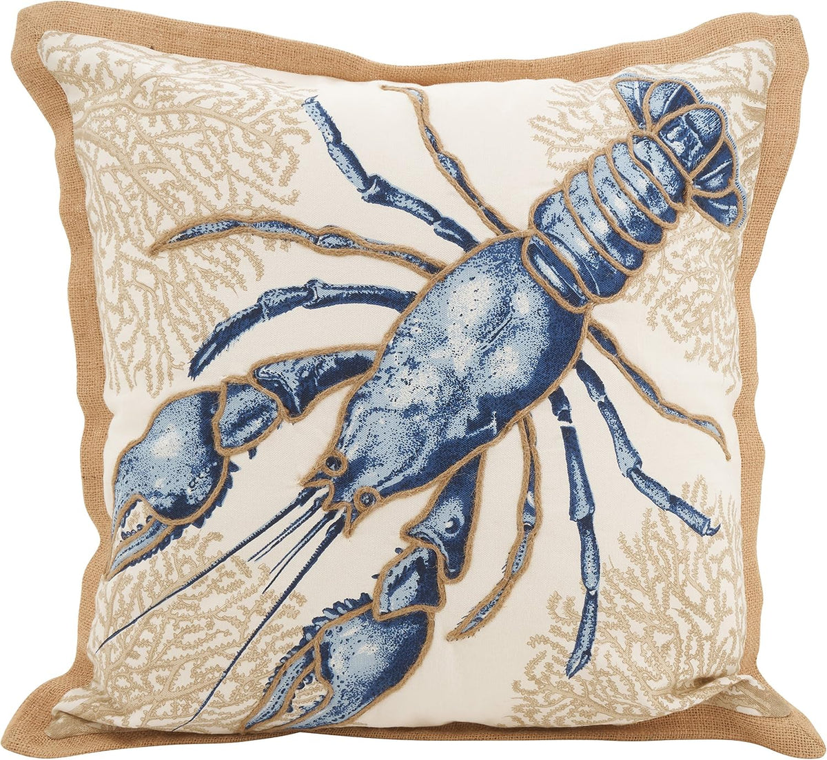 SARO LIFESTYLE Neptunian Coastal Throw Pillow – 20” x 20”, Woven Cotton Cover with Jute Trim, Zipper Closure, Down & Feather Insert – Spiral Shell, Navy Blue