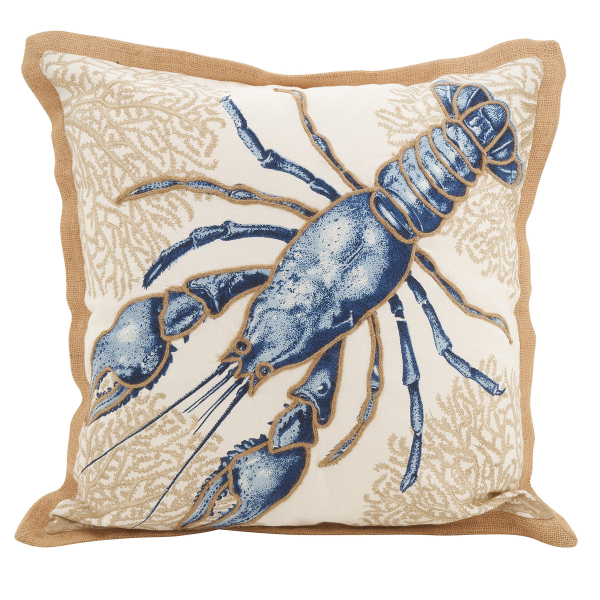 SARO LIFESTYLE Neptunian Coastal Throw Pillow – 20” x 20”, Woven Cotton Cover with Jute Trim, Zipper Closure, Down & Feather Insert – Spiral Shell, Navy Blue